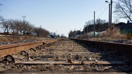 Fototapeta na wymiar Abandoned railway as cold as winter 