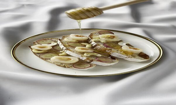 delicious breackfast toast with lychee and honey