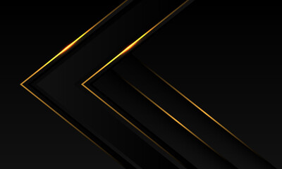 Abstract gold light line arrow direction on black metal with blank space design modern luxury futuristic technology background vector