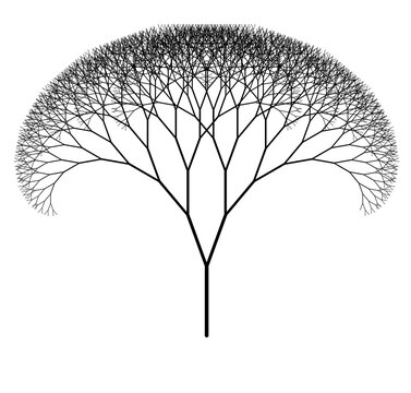 Symmetrical fractal tree. Generative art graphics