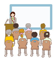 講演会をする精神保健福祉士と参加者の後ろ姿のイラスト