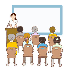 講演会をする精神科看護師と参加者の後ろ姿のイラスト