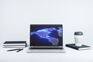 Computer monitor with digital America map, global technology concept. 3D Rendering