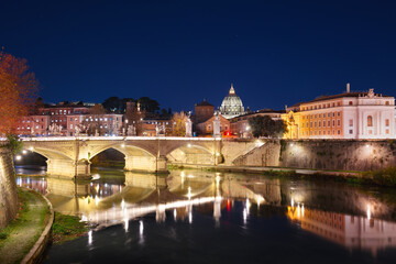 Vatican City at Night on the Tiber River