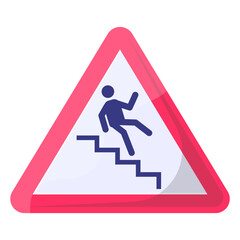 Man Falling from Stairway red triangle concept, Slippery Stairs Vector Icon design, Modern traffic guide warning sign, Regulatory and recognizable symbol, Mandatory Road signage stock illustration, 