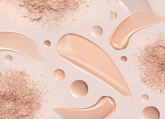 pattern cosmetic smear foundation cream powder on a beige background