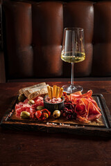 meat appetizer on the wooden tray