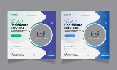 Medical healthcare social media post design and web banner template