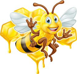 Bee Cartoon Character With Honey