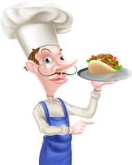 Cartoon Chef With Shawarma Kebab