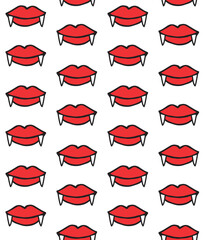 Vector seamless pattern of hand drawn doodle sketch red vampire lips isolated on white background