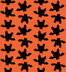 Vector seamless pattern of flat hand drawn cute bat isolated on orange background
