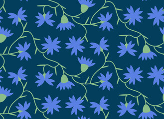 Seamless pattern with cornflowers. Beautiful design in flat style.