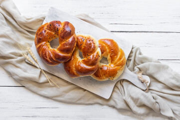 Traditional Turkish pastry acma on rustic table, famous bakery product