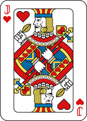 Playing Card Jack of Hearts Yellow Red Blue Black