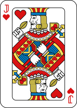 Playing Card Jack of Hearts Yellow Red Blue Black