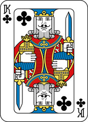 Playing Card King of Clubs Yellow Red Blue Black