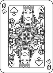 Playing Card Queen of Spades Black and White