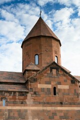 Fototapeta na wymiar Armenia, Khor Virap, September 2022. The polygonal tower of the main temple of the monastery.