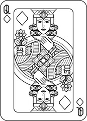 Playing Card Queen of Diamonds Black and White
