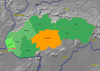 Administrative and political colored vector Map of Slovakia with colourful regions and Capital and neighboring Countries