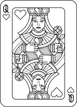 Playing Card Queen of Hearts Black and White