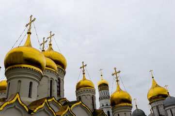 Old Russian Cathedral temple with golden domes