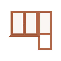 Vector realistic isolated illustration of glass window and door with brown frame