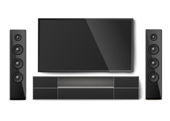 Modern home cinema system a vector realistic 3D illustration