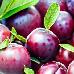 plums with leaves