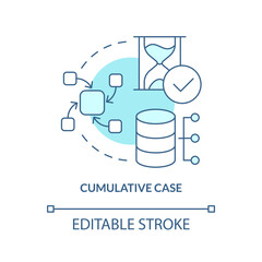 Cumulative case turquoise concept icon. Collect data from sources. Events study type abstract idea thin line illustration. Isolated outline drawing. Editable stroke. Arial, Myriad Pro-Bold fonts used