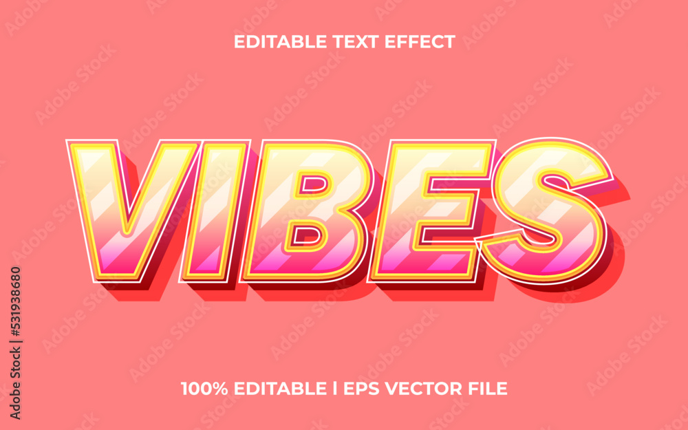 Poster vibes 3d text effect with trendy theme. colorful text lettering typography font style