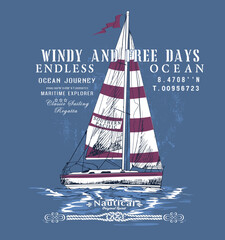 Sailboat race .sketch sail graphic design.Can be used as t shirt printing design.