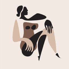 Abstract art posters for an art exhibition. Vector illustrations of shapes, woman, hands, spots.  Designed in a modern style oil on canvas with elements of fine art of pastel painting.