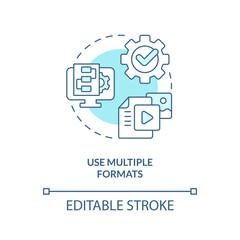 Use multiple formats turquoise concept icon. Content making. Element of case study abstract idea thin line illustration. Isolated outline drawing. Editable stroke. Arial, Myriad Pro-Bold fonts used