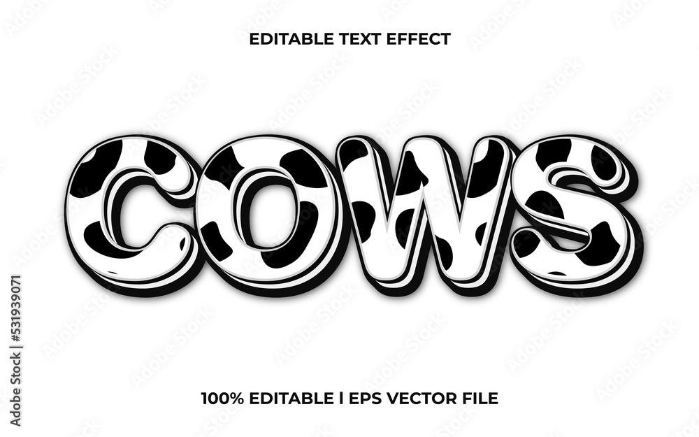 Aufkleber cows 3d text effect with trendy theme. polka dot text lettering typography font style
