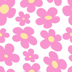Cute floral seamless pattern of the 00s and 90s. Retro glamorous girl style. Flat cartoon simple abstract flowers. trendy Y2K texture of the 2000s for children's textiles, paper, fabric.