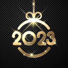 2023 sign in christmas bauble on black background.