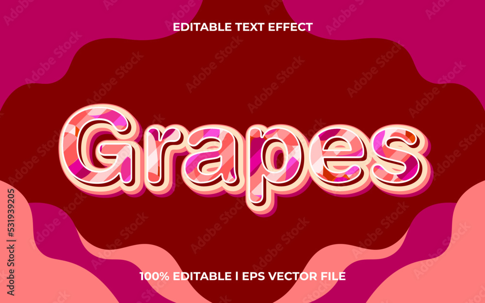 Poster grapes 3d text effect with trendy theme. colorful text lettering typography font style
