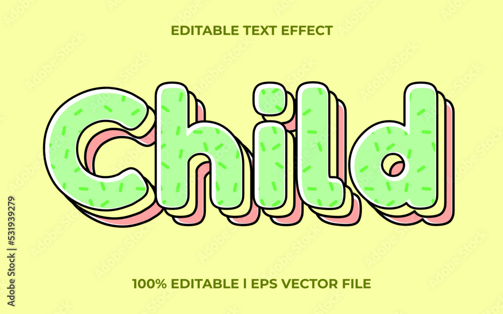 Poster child 3d text effect with cute theme. colorful text lettering typography font style