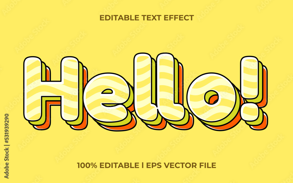 Poster hello 3d text effect with cute theme. yellow text lettering typography font style