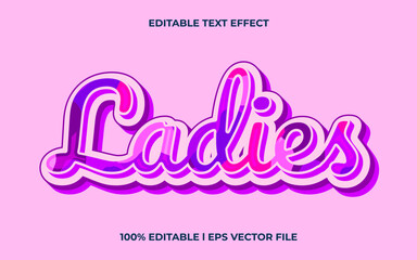 Ladies editable text effect, lettering typography font style, pink 3d text for tittle