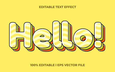 hello 3d text effect with cute theme. yellow text lettering typography font style