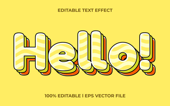 hello 3d text effect with cute theme. yellow text lettering typography font style