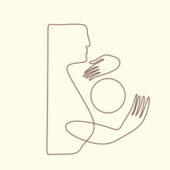 Line art Cubism abstract woman body, line drawing, trendy portrait, fashion cute minimal design. Contemporary monohrome artwork