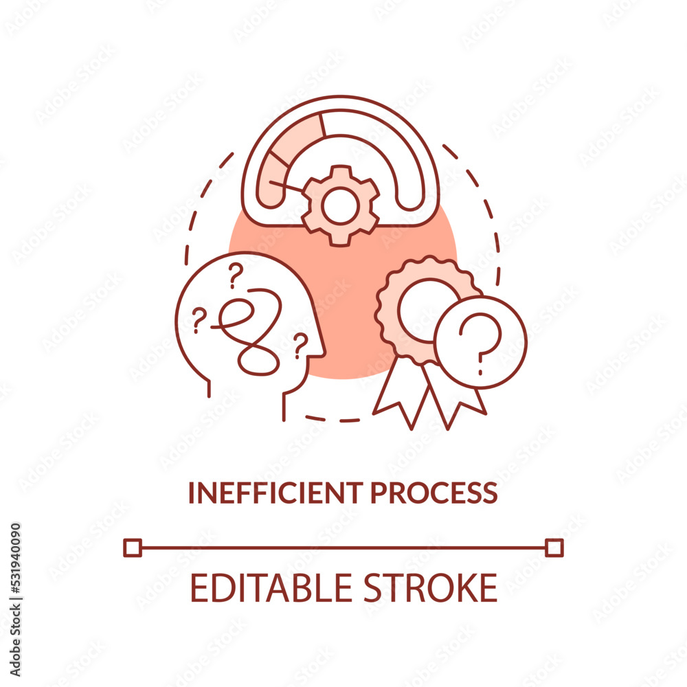 Poster inefficient process red concept icon. management. disadvantage of case study abstract idea thin line