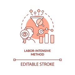 Labor intensive method red concept icon. High load. Disadvantage of case study abstract idea thin line illustration. Isolated outline drawing. Editable stroke. Arial, Myriad Pro-Bold fonts used