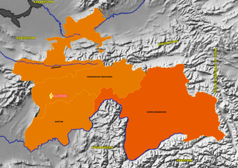 Administrative and political colored vector Map of Tajikistan  with colourful regions and Capital and neighboring Countries