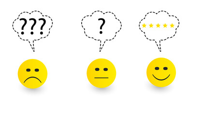 happy facial expression got five stars.
evaluation,customer service idea concept.