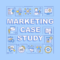 Marketing case study word concepts blue banner. Business. Infographics with editable icons on color background. Isolated typography. Vector illustration with text. Arial-Black font used